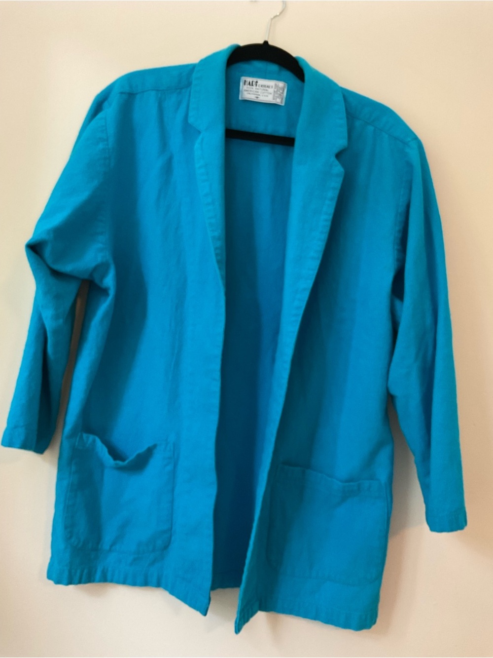 Turquoise Open-Front Blazer Jacket 23” by 29” vintage USA made California cotton